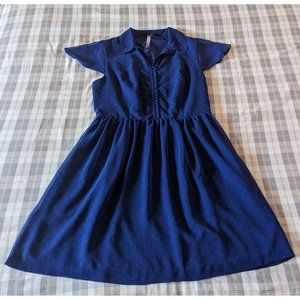 Kensie Collared Buttoned Dress (Blue Polka Dot Size Medium)
